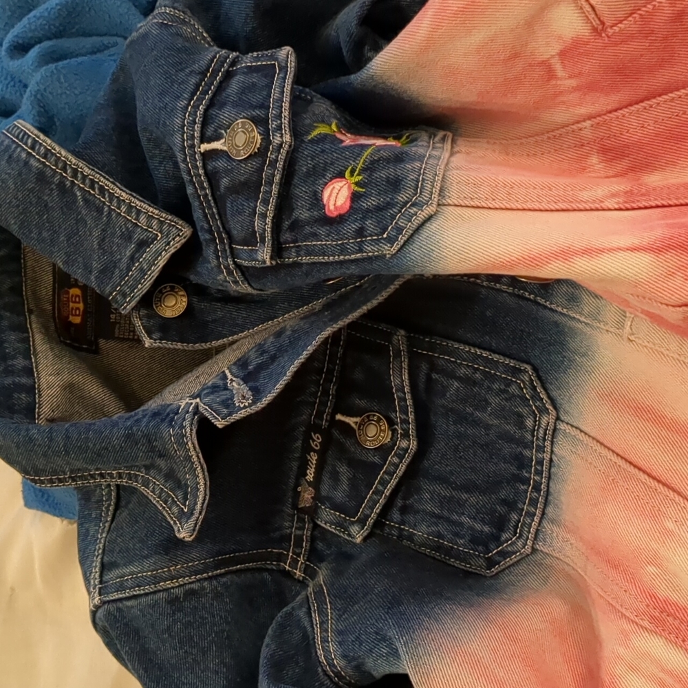 VINTAGE Route 66 Original Clothing Co. Girl's jean jacket with pink embr… - Picture 13 of 14